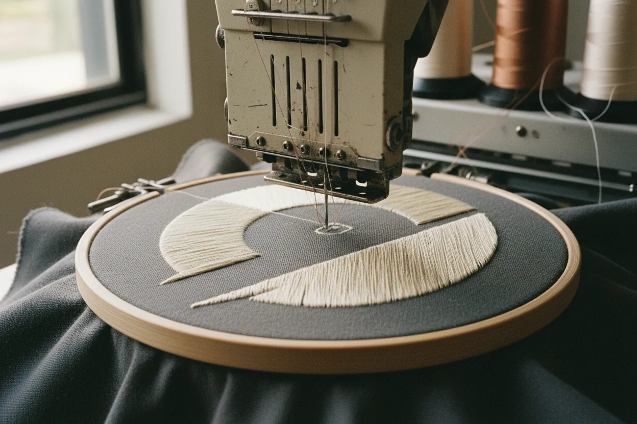 Broderie du picto anoma à la machine