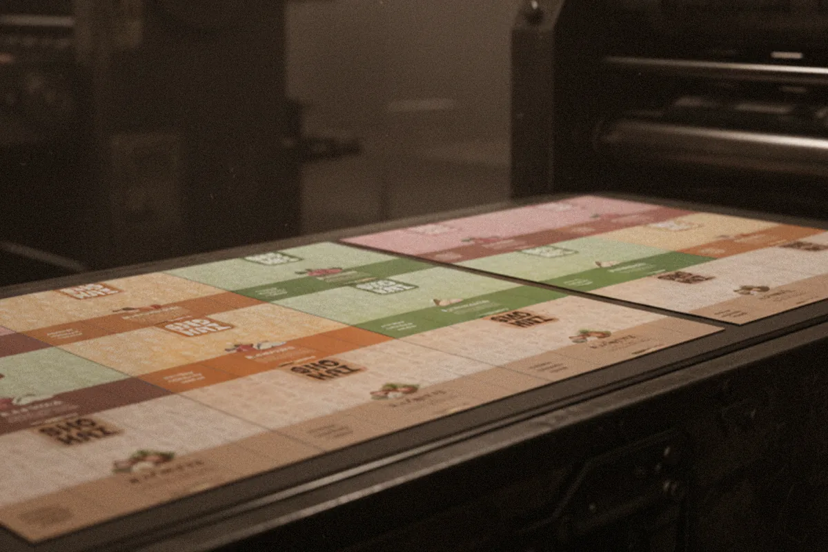 Planche d'étuis Shokai sur une presse offset