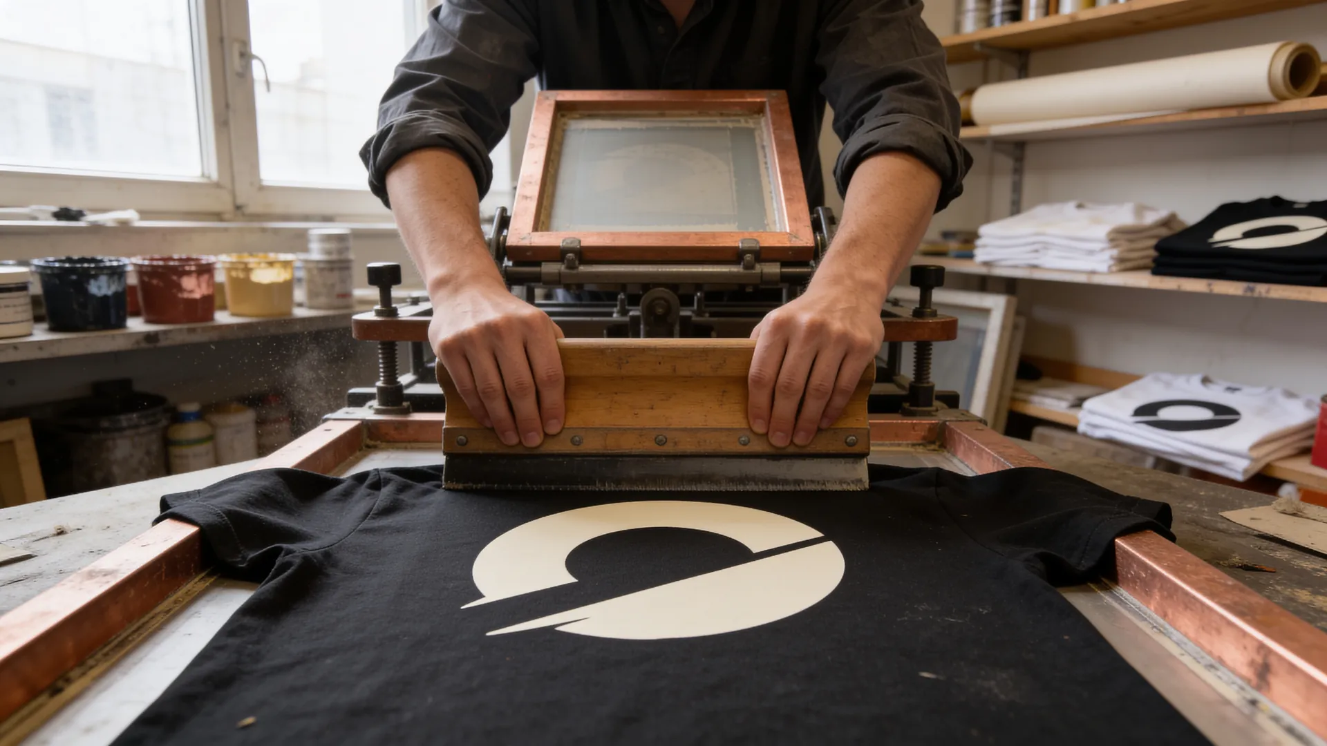 Impression en sérigraphie du picto anoma sur un t-shirt anthracite
